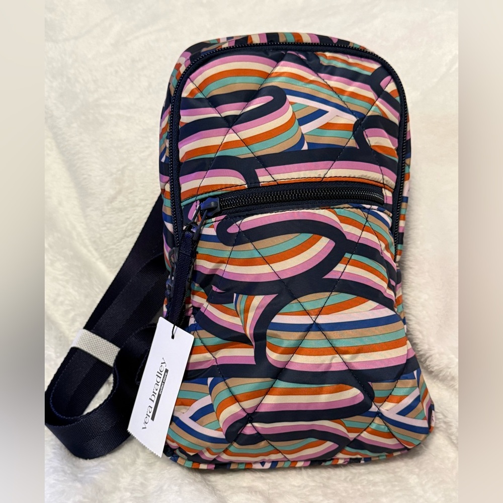 NWT Vera Bradley Multicolor Quilted Retro Ribbons Sling Backpack